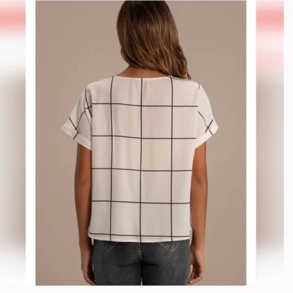 Shein Grid Blouse Rolled Cuff Sleeve Round Neck Size Large - Picture 3 of 7